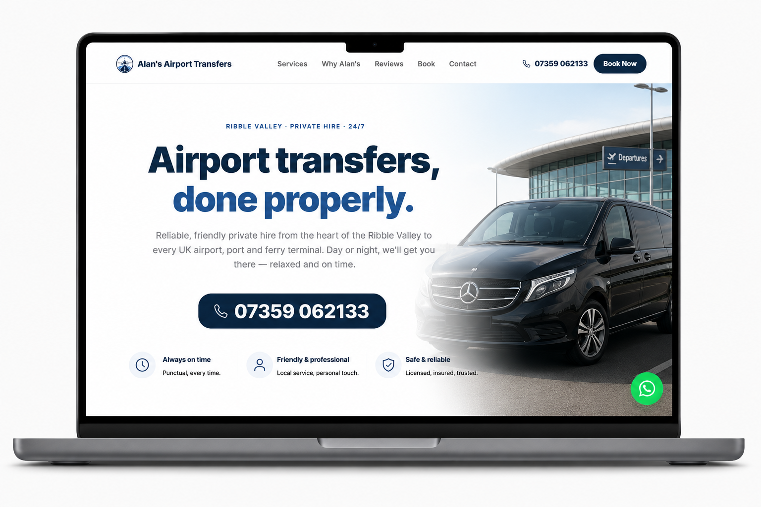 Alan's Airport Transfers website designed by StrongOrigin